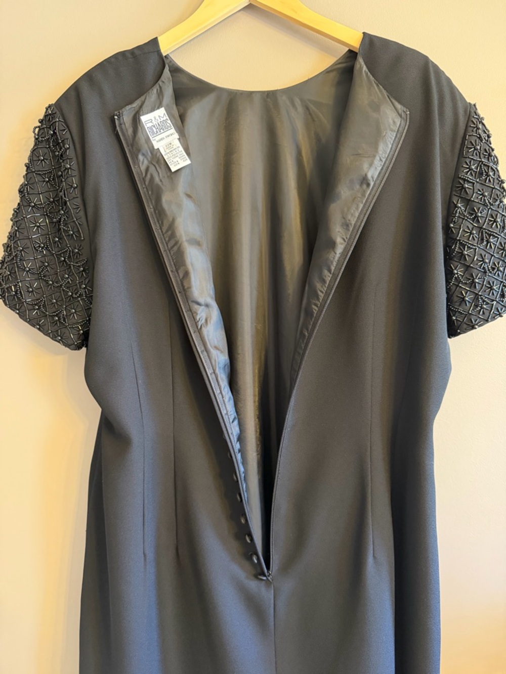 R&M Richards Black Sheath Dress with Beaded Short Sleeves - Picture 5 of 6